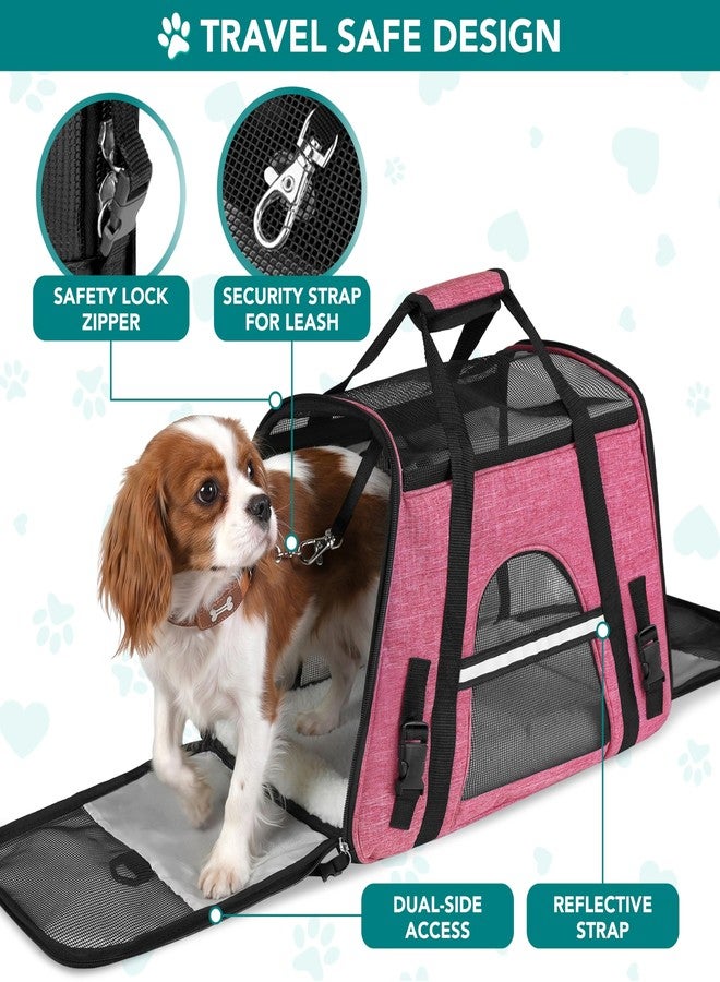 PetAmi Airline Approved Pet Carrier for Cats & Small Dogs, Soft Sided TSA Travel Carrier Bag Sherpa Bed, Breathable Mesh Ventilation, Collapsible Bowl, Fit Under Seat, Up to 18 lbs, Small Heather Pink - Image 4