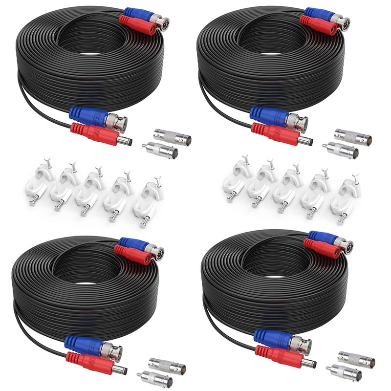 SANNCE 4 Pack Special Design 30M / 100 Feet BNC Video Power Cable For HD CCTV Camera DVR Security System(Black) - Image 1