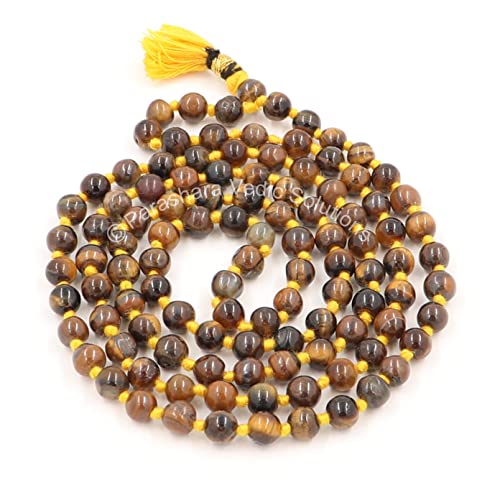 ARKAM Unisex Adult Tiger Eye Mala Certified/Tigereye Stone Original (Size: 6Mm, Length: 30 Inches, Beads: 108+1) - Image 1