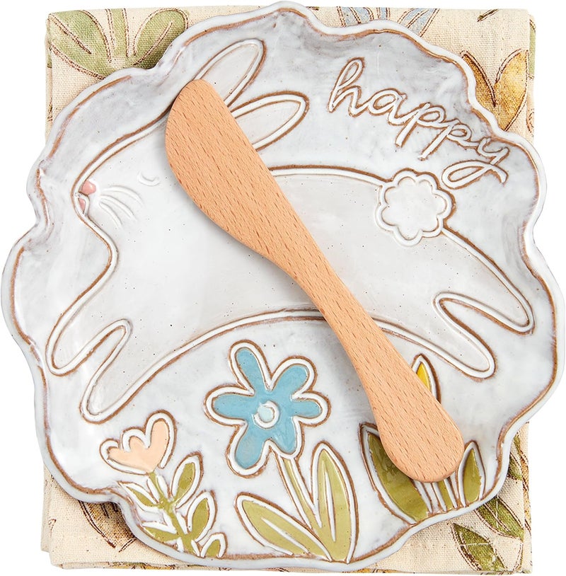 Mud Pie Bunny App Set plate 65 dia towel 165 Jumping - Image 1