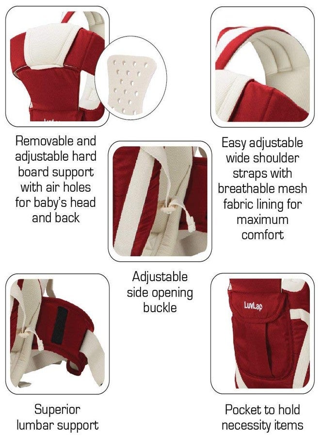 Crawl'in 4-in-1 Adjustable Baby Carrier Cum Kangaroo Bag/Honeycomb Texture Baby Carry Sling/Back/Front Carrier for Baby with Safety Belt and Buckle Straps (Maroon) - Image 4
