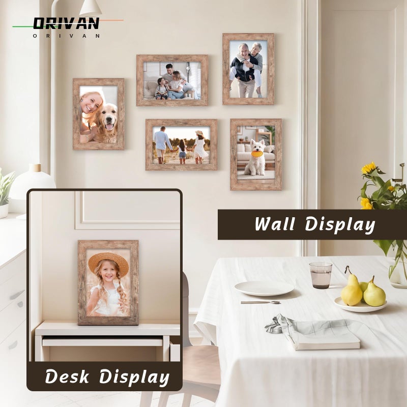 ORIVAN 4x6 Picture Frame Display 4x6 Picture Distressed Brown Wood Grain Photo Frame for Wall and Tabletop Decoration - Image 3