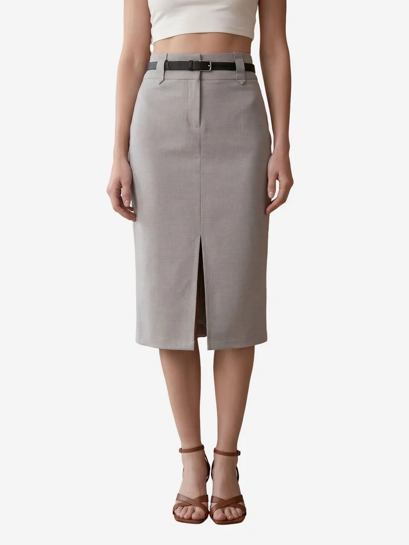 ماي فاشن MY FASHION High-Waist Midi Pencil Skirt with Slit