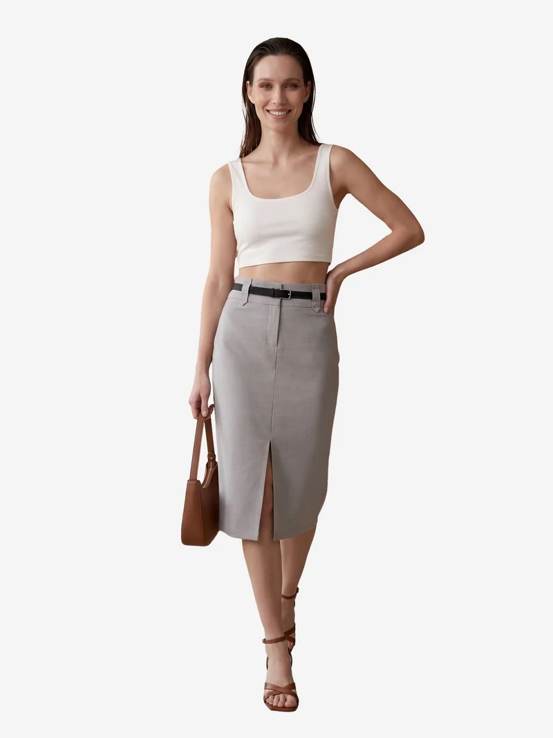 ماي فاشن MY FASHION High-Waist Midi Pencil Skirt with Slit