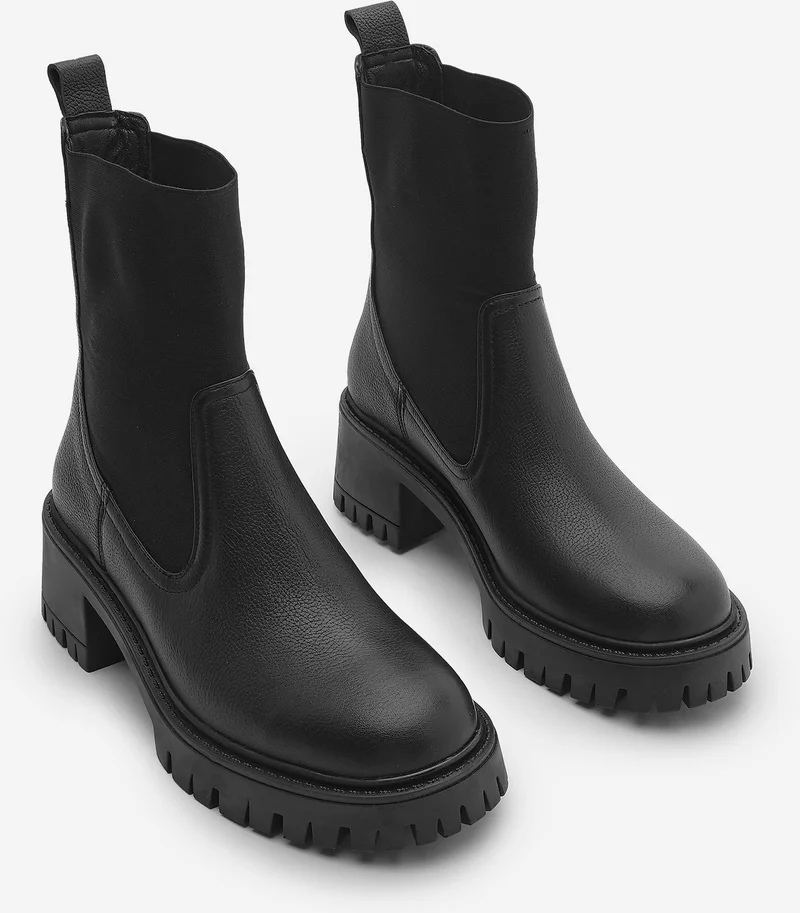 مارجين Women's Leather Elastic Thick Heeled Scratch Sole Casual Boots Roden