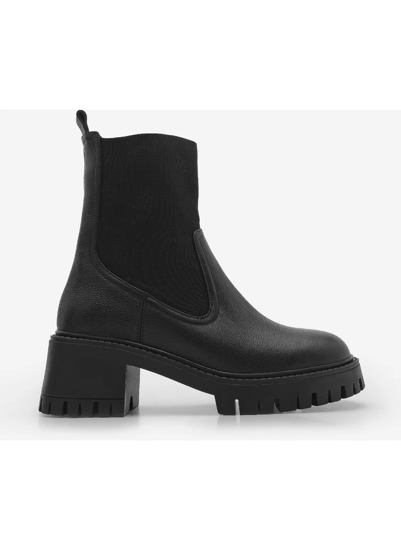 MARJIN Women's Leather Elastic Thick Heeled Scratch Sole Casual Boots Roden
