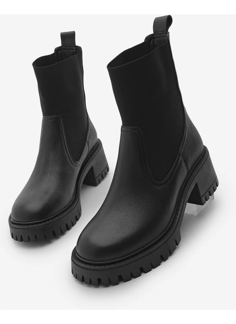 مارجين Women's Leather Elastic Thick Heeled Scratch Sole Casual Boots Roden
