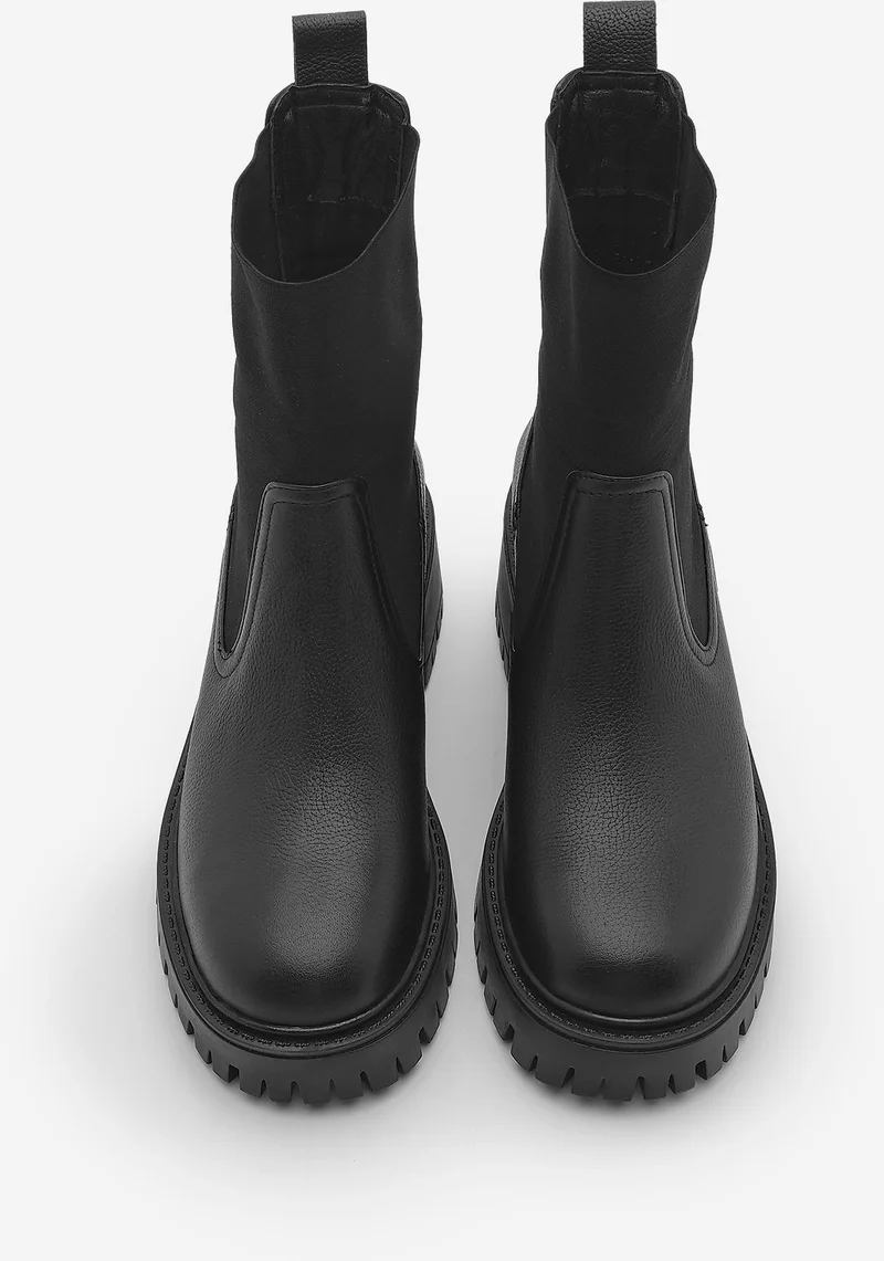 مارجين Women's Leather Elastic Thick Heeled Scratch Sole Casual Boots Roden