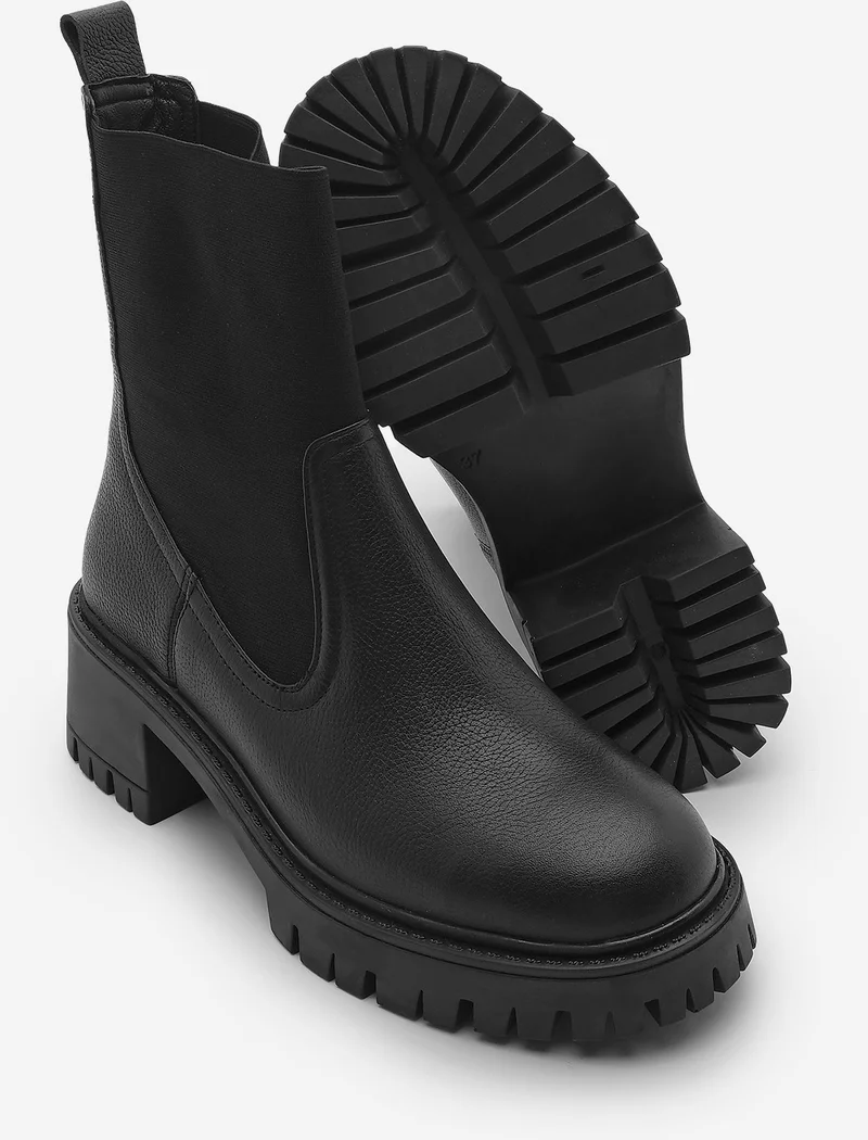 مارجين Women's Leather Elastic Thick Heeled Scratch Sole Casual Boots Roden
