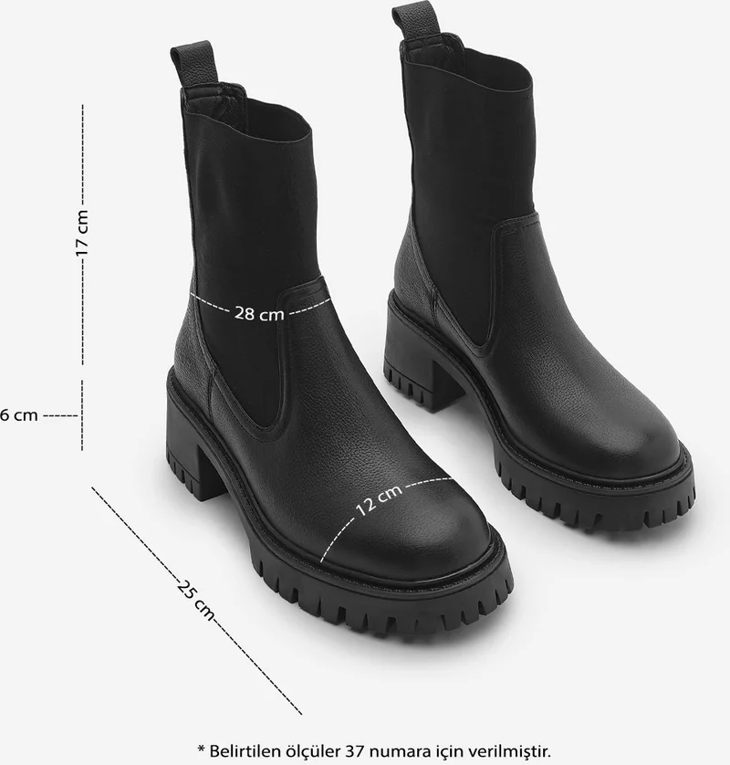 مارجين Women's Leather Elastic Thick Heeled Scratch Sole Casual Boots Roden