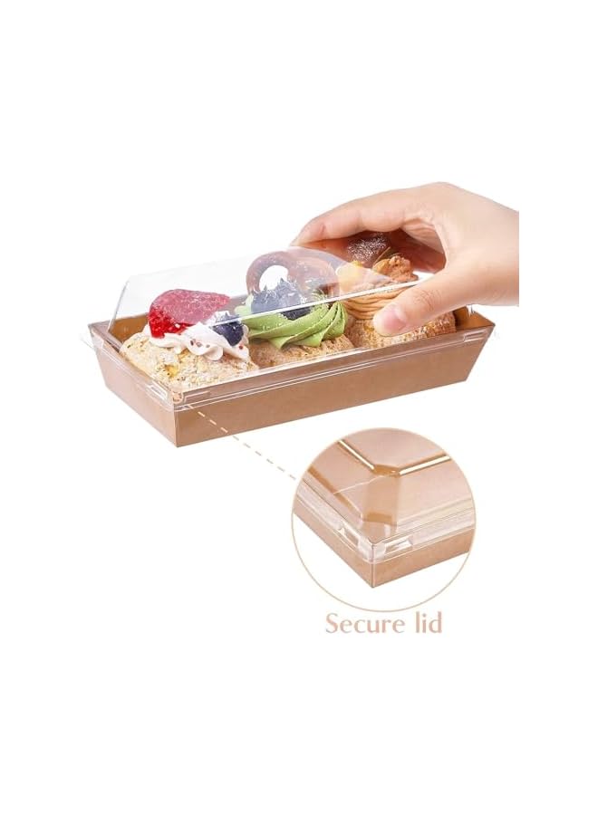 Green Tiger 50 Pack Paper Sandwich Boxes with Clear Secure Lids, Paper Charcuterie Boxes, 19 cm Long White Disposable Food Containers Bakery Boxes for Desserts, Strawberries, Cake Slice and Cookies - Image 3