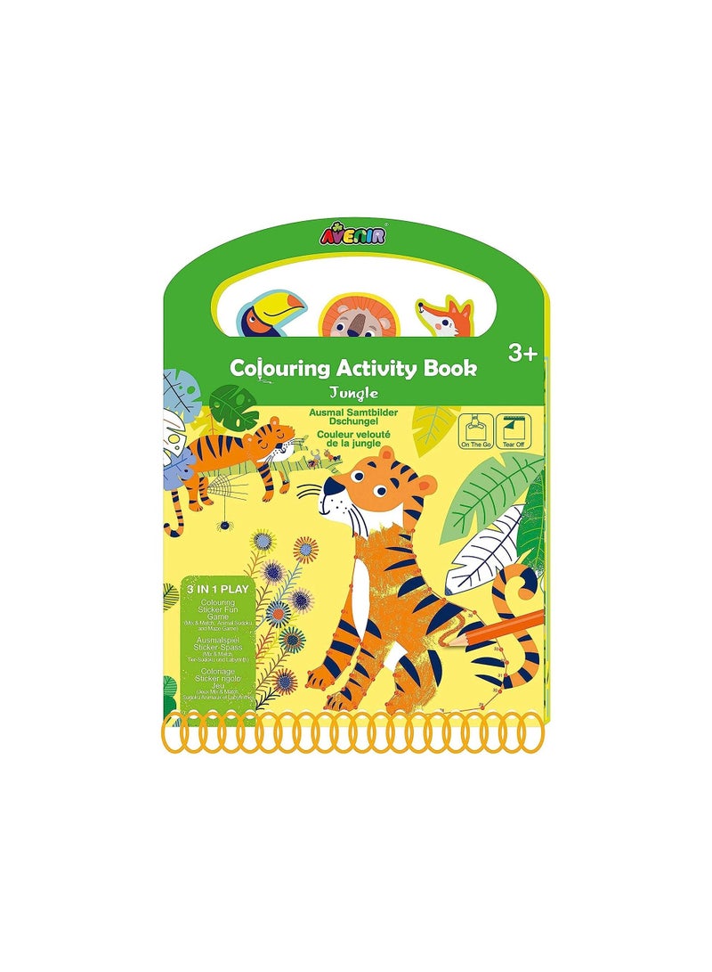 Avenir Coloring Activity Book - Jungle | On-The-Go Coloring Activity Book for Endless Fun and Creativity, 3-in-1 Play - Coloring, Games & Stickers | Ideal Gift for Kids 3+ - Image 1