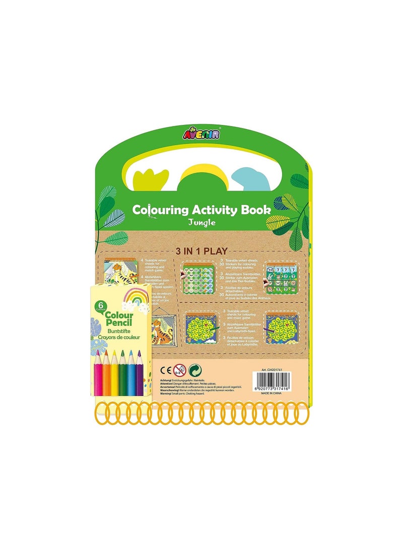 Avenir Coloring Activity Book - Jungle | On-The-Go Coloring Activity Book for Endless Fun and Creativity, 3-in-1 Play - Coloring, Games & Stickers | Ideal Gift for Kids 3+ - Image 2