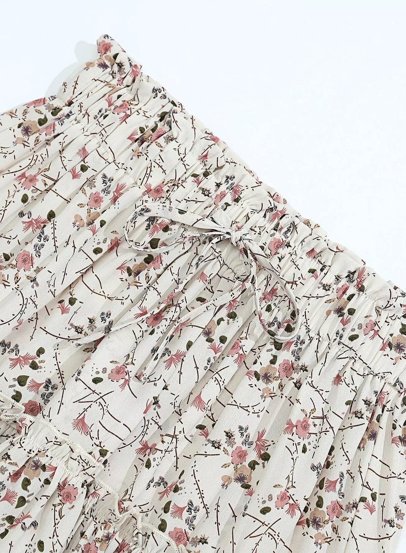 Floral Print Frill Trim Knot Detail Skirt - Image 3