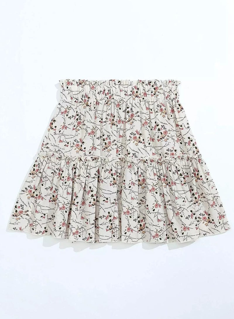 Floral Print Frill Trim Knot Detail Skirt - Image 2