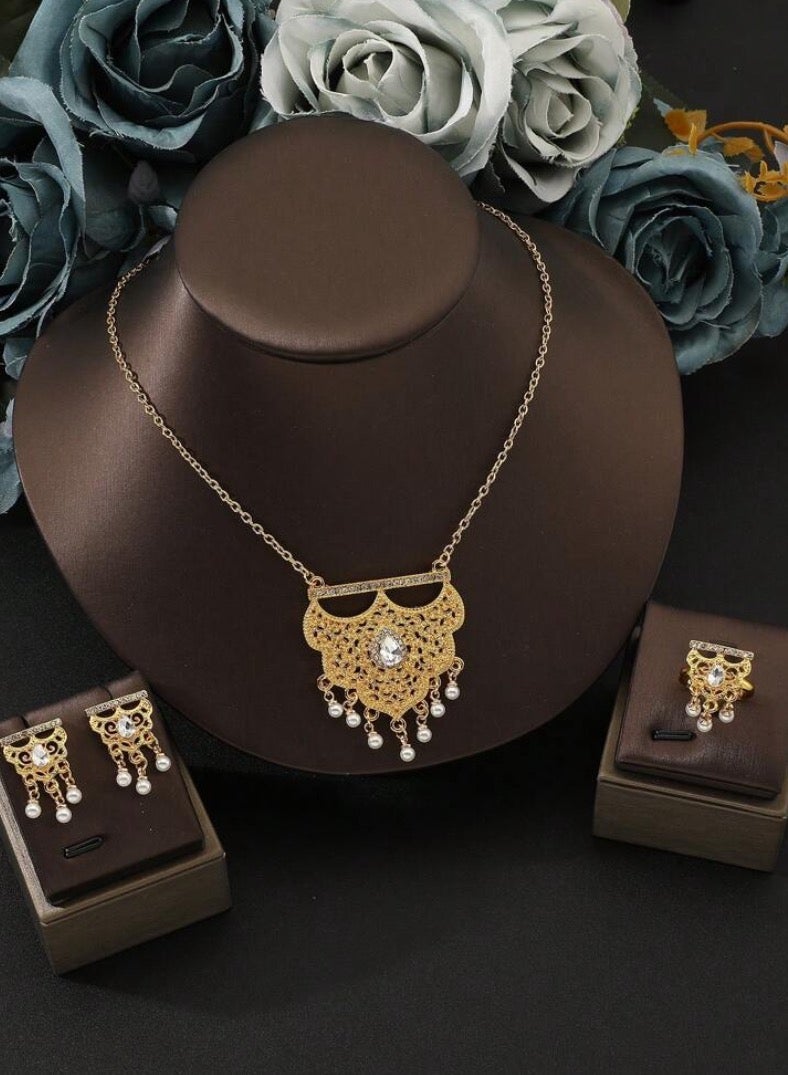 JewelryPalace 18K Gold Plated Stainless Steel Jewelry Set Made Of Necklace And Earrings And Ring For Women - Image 2