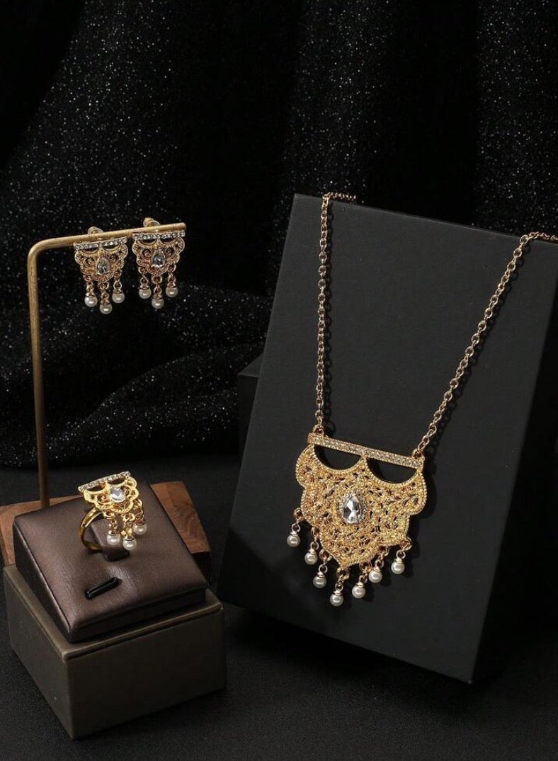 JewelryPalace 18K Gold Plated Stainless Steel Jewelry Set Made Of Necklace And Earrings And Ring For Women - Image 3