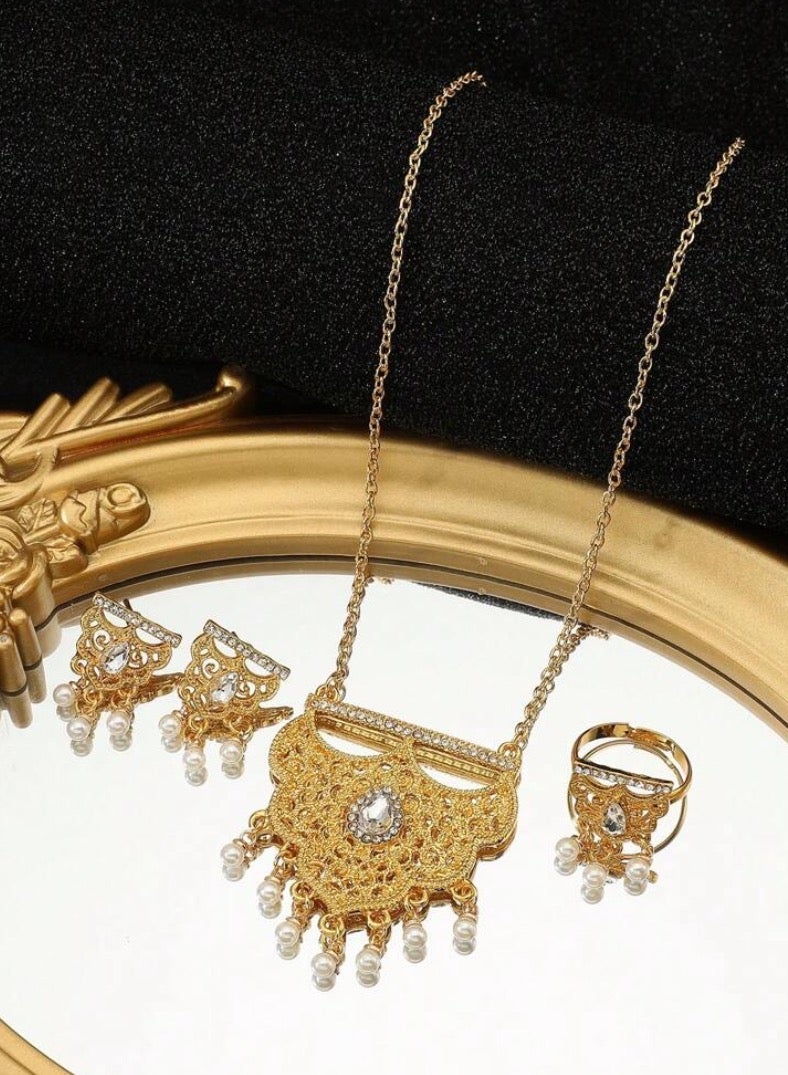 JewelryPalace 18K Gold Plated Stainless Steel Jewelry Set Made Of Necklace And Earrings And Ring For Women - Image 4