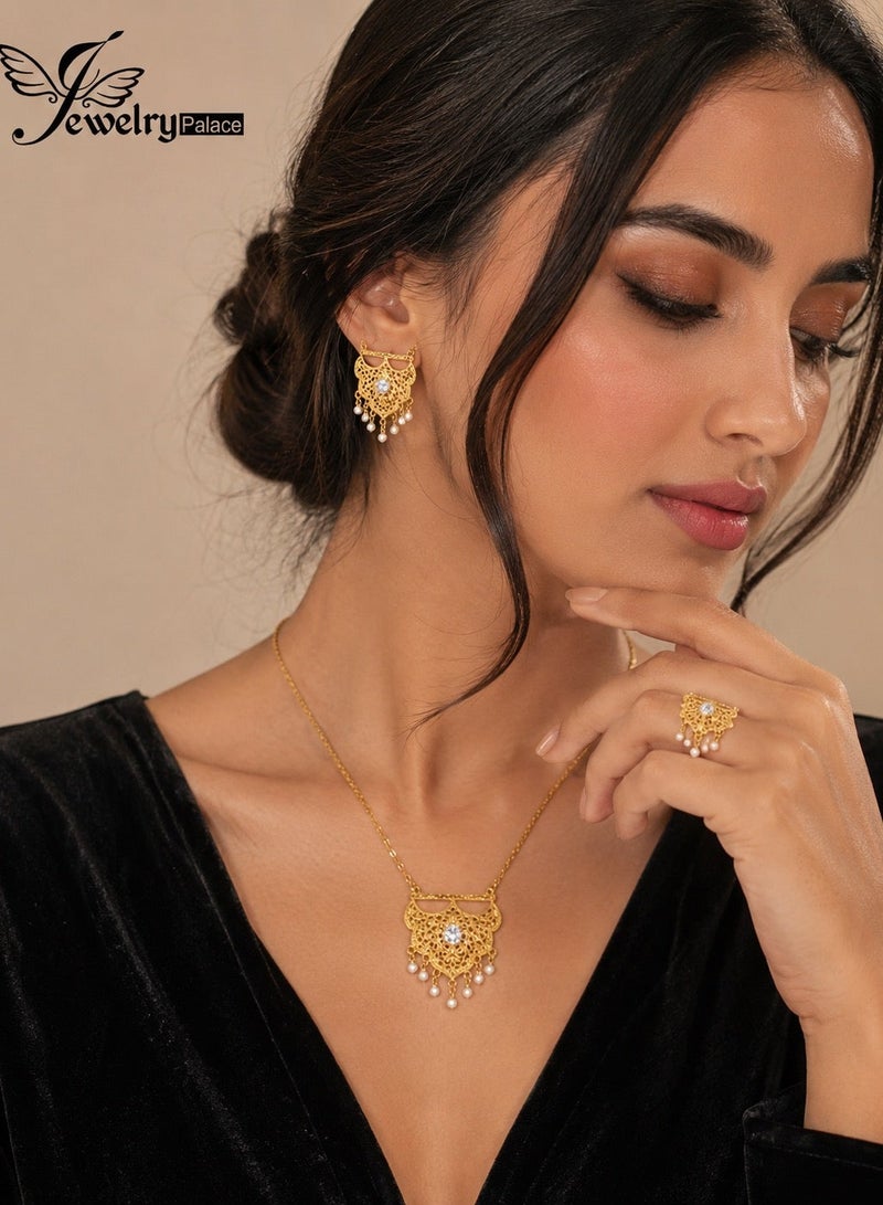JewelryPalace 18K Gold Plated Stainless Steel Jewelry Set Made Of Necklace And Earrings And Ring For Women - Image 1