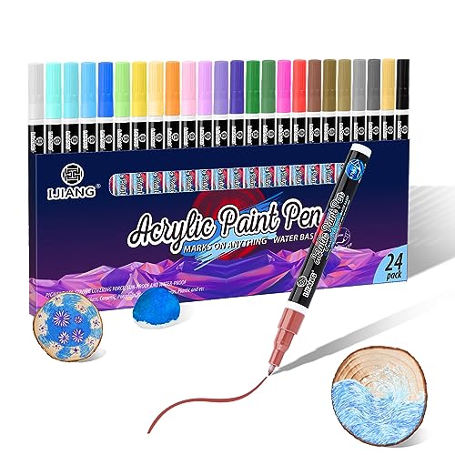 IJIANG 24 Colors Acrylic Paint Markers Acrylic Paint Set with 07mm Extra Fine Tip for Rock Painting Fabric Stone Wood Glass Ceramic DIY Art Craft Supplies for Teens Adults Artists - Image 1