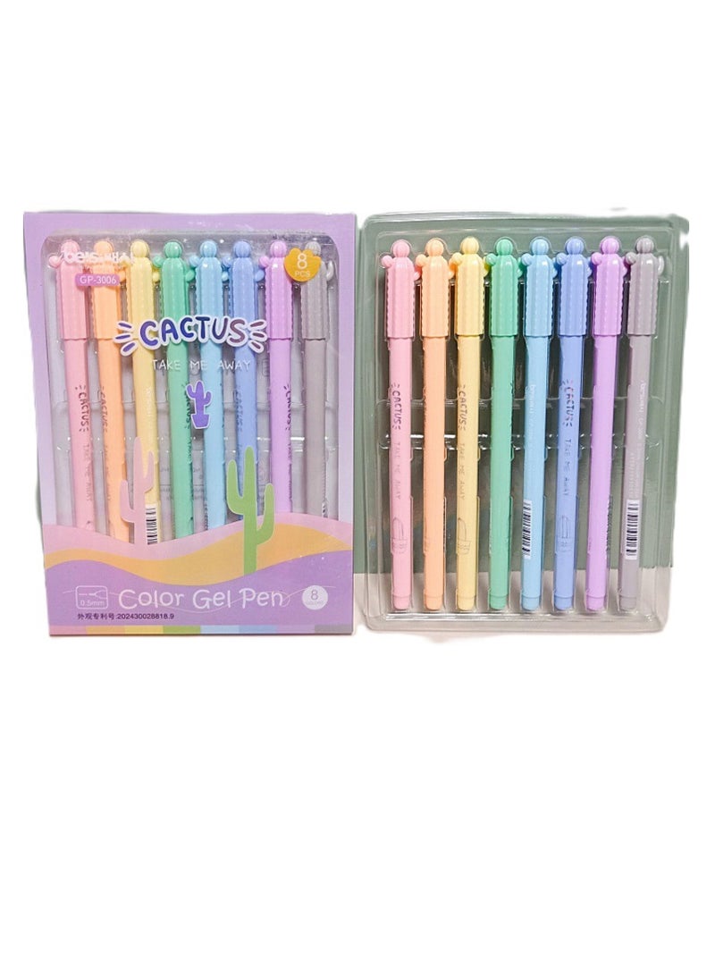 اقلام جيل باستيل شكل صبار - ألوان متعددة علبه 8 اقلام