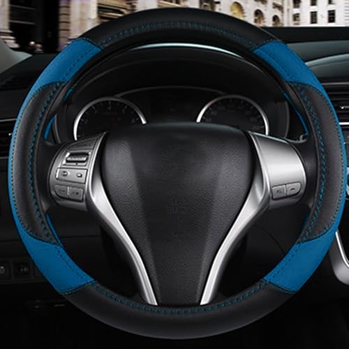 szttswamp Leather Car Steering Wheel Cover, Non-Slip Car Wheel Cover Protector Breathable Microfiber Leather Universal Fit for Most Cars (Blue-2) - Image 4