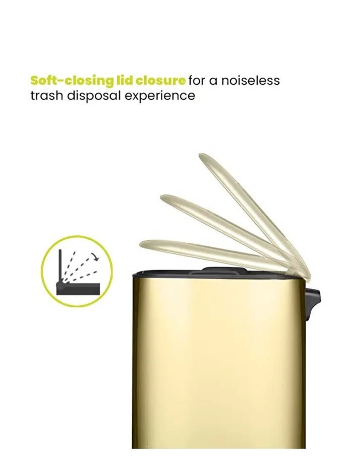 EKO Regent Step Bin | Soft-Close Lid | Stay-Open Function | Fingerprint-Resistant Stainless Steel | Hands-Free Square Pedal Waste Bin for Kitchen & Home | 20L | Gold - Image 4