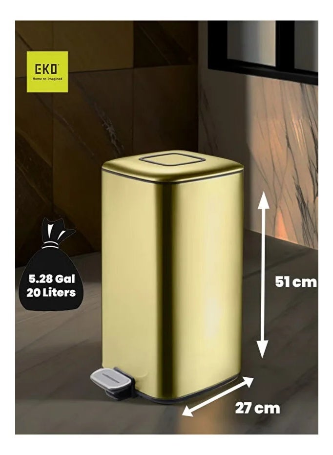 EKO Regent Step Bin | Soft-Close Lid | Stay-Open Function | Fingerprint-Resistant Stainless Steel | Hands-Free Square Pedal Waste Bin for Kitchen & Home | 20L | Gold - Image 3