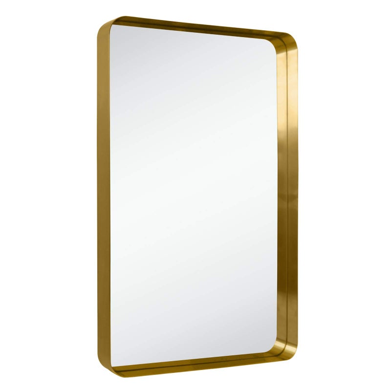 TEHOME 24x36 Brushed Gold Metal Framed Bathroom Mirror for Wall in Stainless Steel Rounded Rectangular Bathroom Vanity Mirrors Wall Mounted