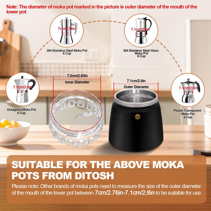 DITOSH Moka Pot Dosing Funnel Transparent Mocha Dispenser Precise Volume Control Perfect Extraction Ratio for 6 Cup Aluminum Espresso Stovetop Coffeemaker-L72mm - Image 3