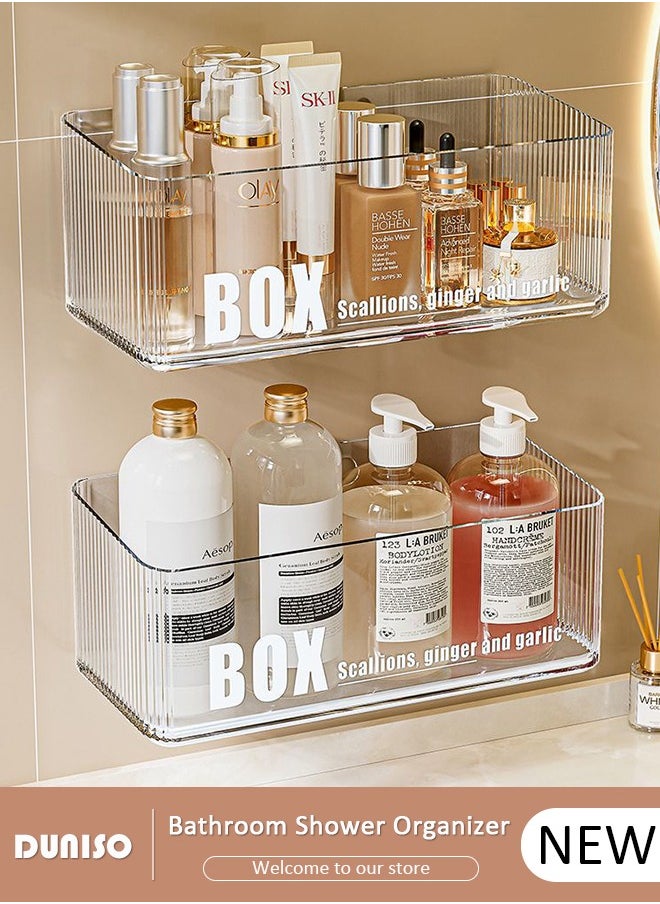 DUNISO Bathroom Shower Organizer, 2 Pack Hanging Shower Caddy, Premium Wall Mount Bathroom Organizer Shelf, Adhesive Clear Acrylic Shelf, No Drilling, No Damage Wall, Kitchen Storage Rustproof Storage Rack for Bathroom, Pantry, Kitchen, Utility Roomrganizer  - Image 1
