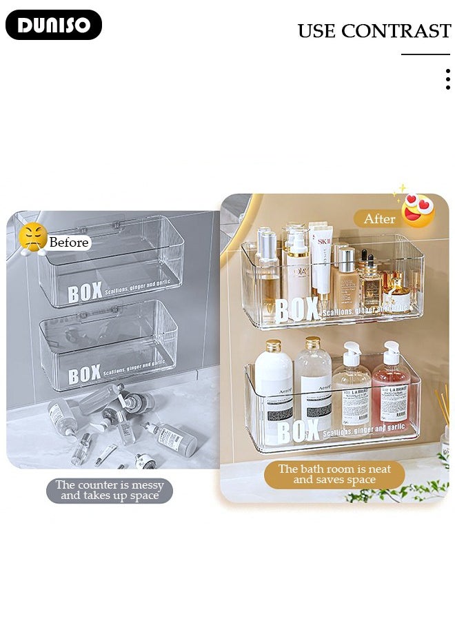 DUNISO Bathroom Shower Organizer, 2 Pack Hanging Shower Caddy, Premium Wall Mount Bathroom Organizer Shelf, Adhesive Clear Acrylic Shelf, No Drilling, No Damage Wall, Kitchen Storage Rustproof Storage Rack for Bathroom, Pantry, Kitchen, Utility Roomrganizer  - Image 3