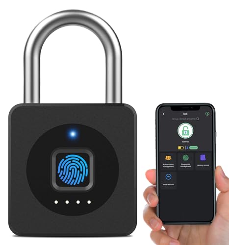 eLinkSmart Fingerprint Gym Locker Lock Keyless Biometric Padlock Weatherproof Electronic Digital Bluetooth App Smart Combination Pad Lock for Outdoor Fence Gate Storage Unit Pool Shed Black - Image 1