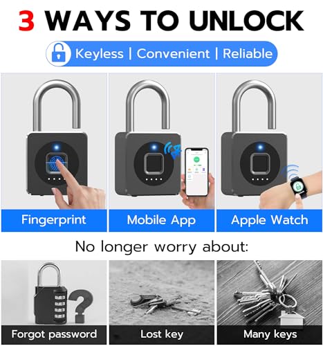 eLinkSmart Fingerprint Gym Locker Lock Keyless Biometric Padlock Weatherproof Electronic Digital Bluetooth App Smart Combination Pad Lock for Outdoor Fence Gate Storage Unit Pool Shed Black - Image 3