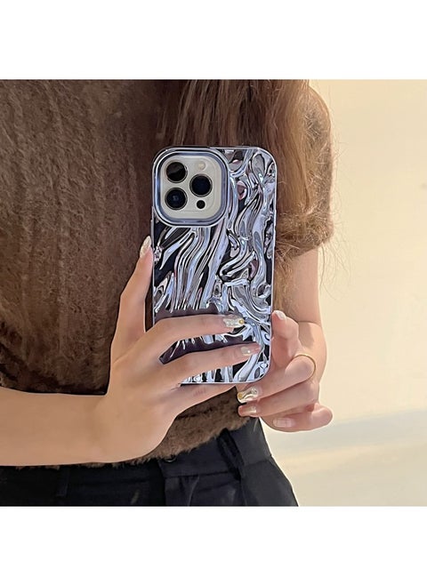 Solid Color Electroplated Pleated Pattern For IPhone15pro Max Mobile Phone Case Apple 16 14/13 Advanced Sense-Color:LJ Pleated Plating Blue-Applicable Model:13prax (without Packaging)