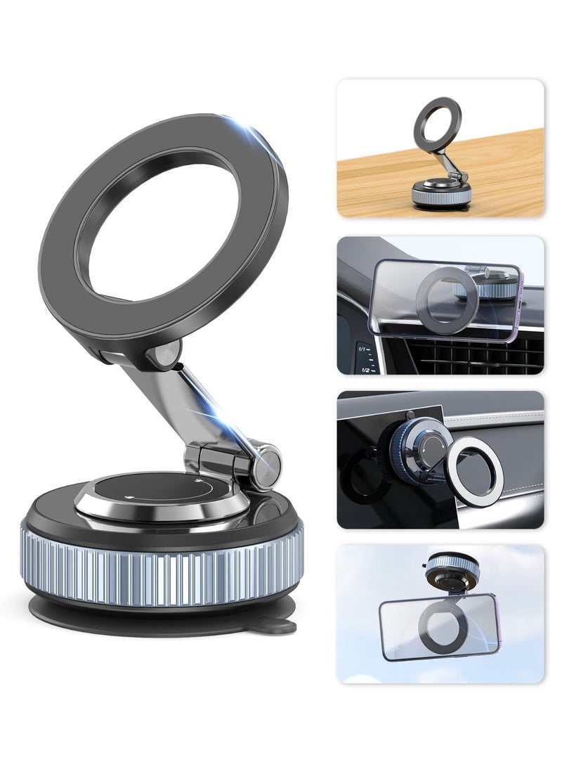XXZU Magnetic Car Phone Holder, 360° Rotatable and Foldable, with Vacuum Suction Cup and Magnetic Ring, Mini Car Phone Mount for Car/Desk/Mirror and Other Smooth Surface - Image 1