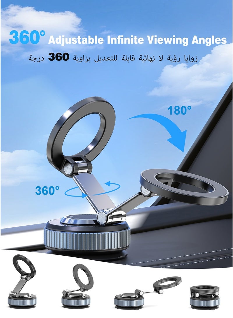 XXZU Magnetic Car Phone Holder, 360° Rotatable and Foldable, with Vacuum Suction Cup and Magnetic Ring, Mini Car Phone Mount for Car/Desk/Mirror and Other Smooth Surface - Image 3