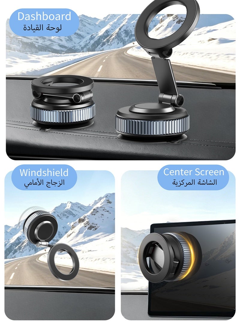 XXZU Magnetic Car Phone Holder, 360° Rotatable and Foldable, with Vacuum Suction Cup and Magnetic Ring, Mini Car Phone Mount for Car/Desk/Mirror and Other Smooth Surface - Image 2