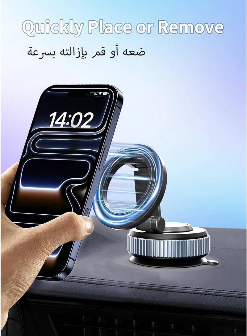 XXZU Magnetic Car Phone Holder, 360° Rotatable and Foldable, with Vacuum Suction Cup and Magnetic Ring, Mini Car Phone Mount for Car/Desk/Mirror and Other Smooth Surface - Image 4