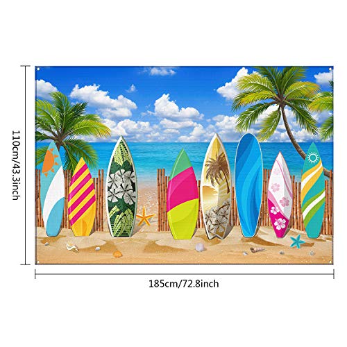 Blulu Beach Party Decorations Tropical Background Banner Summer Hawaiian Beach Decorations Surfboard Backdrop Luau Party Backdrop for Photography Birthday Tiki Themed 72 8 x 43 3 Inch - Image 5