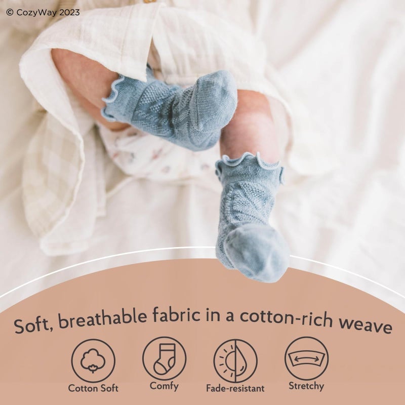CozyWay Toddler Ruffle Socks - Soft Breathable Cotton Comfort Toddler Socks - Size 3T-5T, White, Pack of 6 - Image 4