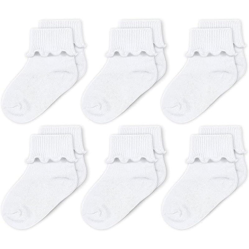 CozyWay Toddler Ruffle Socks - Soft Breathable Cotton Comfort Toddler Socks - Size 3T-5T, White, Pack of 6 - Image 1