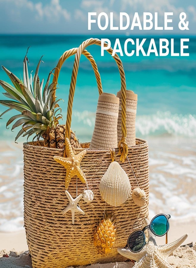 PFFY Sun Hats for Women Straw Beach Hat Packable Foldable Wide Brim Ponytail Travel Visor Khaki - Image 5