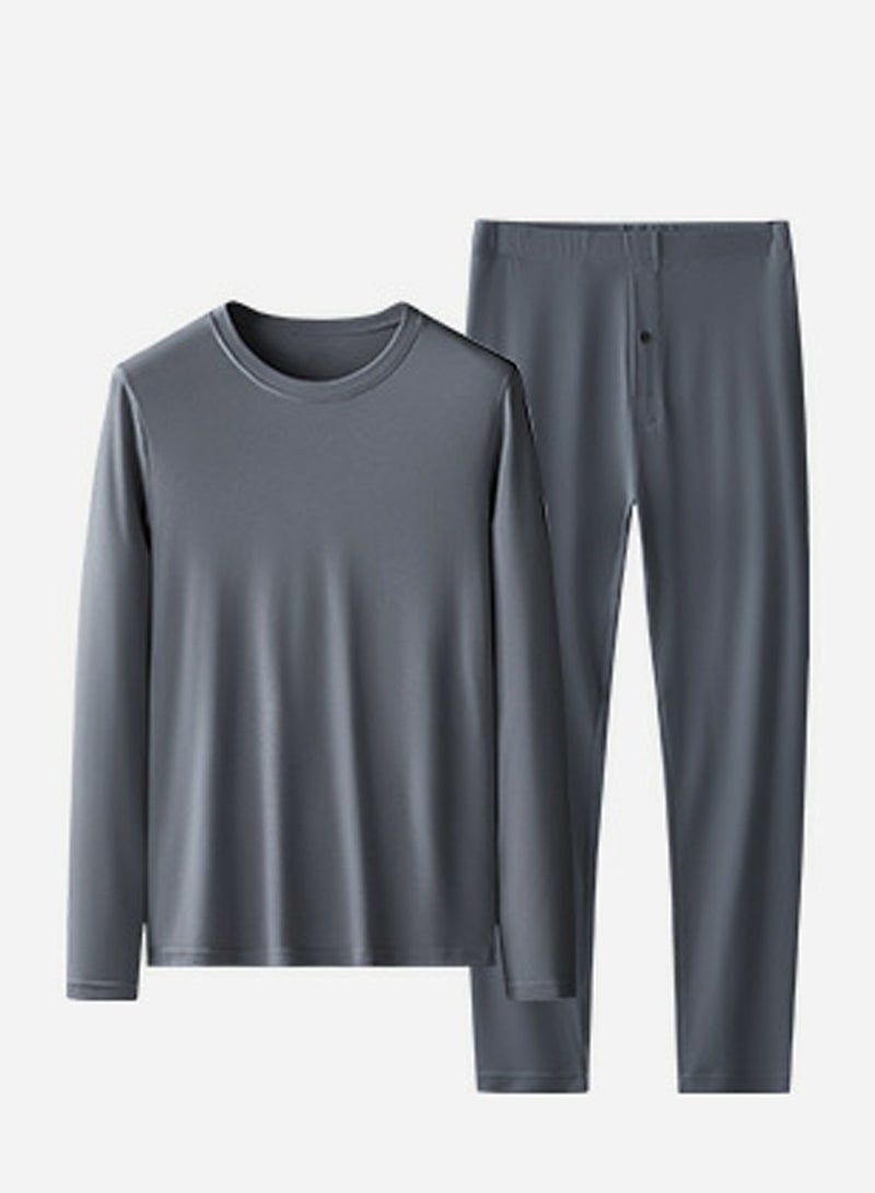 Loquat Mens Solid Color Thin Long Johns And Thermal Underwear Set 2 Piece Base Layer Set for Men Dark Grey  - Image 2