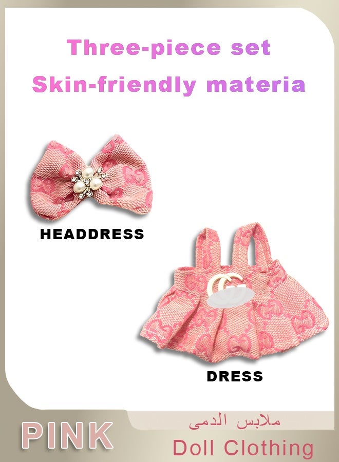 LABUBU Labubu Clothes - 3-Piece Labubu Clothing Set，17 Cm Labubu Original Doll Stylish And Chic Set - Pink Dress + apparel + Jewelry Bow Headdress  - Image 2