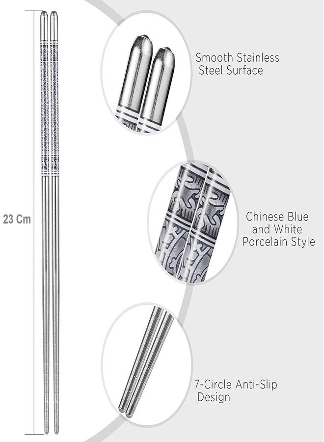 MARMIX Metal Steel Chopstick Stainless Steel Spiral Chopsticks 9 Inches Long Lightweight Chopstick Set Reusable Classic Style for Kitchen Dinner Silver (6) - Image 2