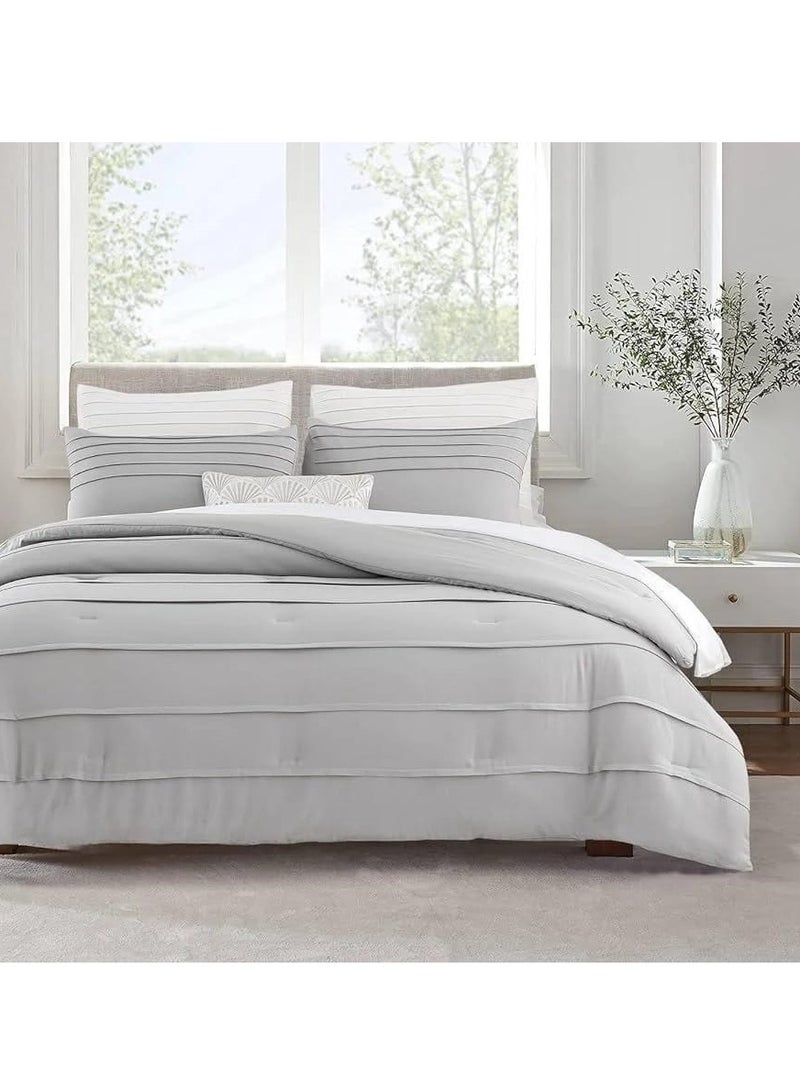 HOMETOPIA Luxury 6-Piece Microfiber Comforter Set – Elegant Classic Design – Includes Comforter, Elastic Fitted Sheet & 4 Pillowcases – Hotel-Style Soft Bedding Set for All Seasons