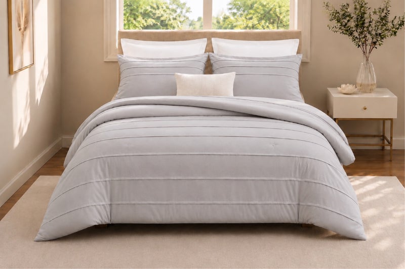 HOMETOPIA King Size 6 Piece Bedding Set Ultra Soft Lightweight Washed Fabric Pleated Design Breathable Cooling Comforter Set for AC Room - Image 1