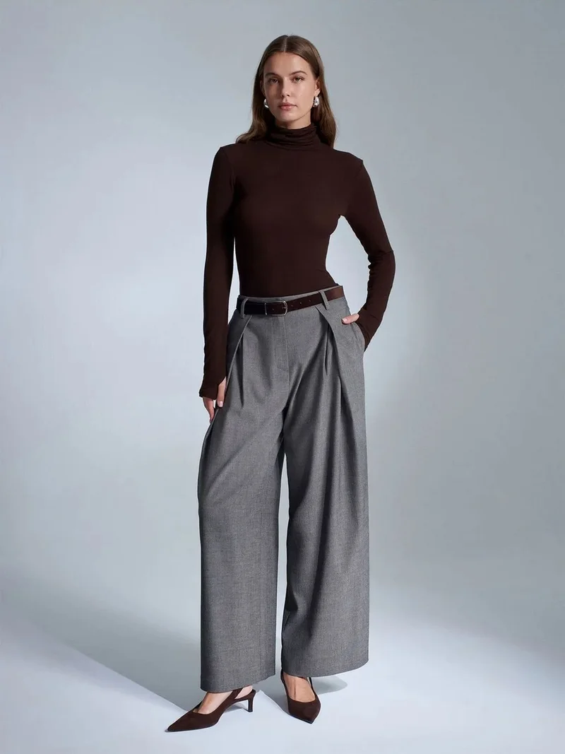 ديلفين DILVIN Wide-Leg Pleated Trousers