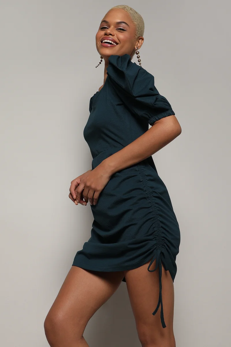 Pinacolada  Women's Solid Navy Blue Dress With Ruched Detail for Women | Best Price UAE